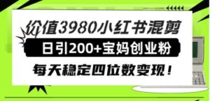 价值3980小红书混剪日引200+宝妈创业粉,每天稳定四位数变现!-布谷屋免费网赚资源网