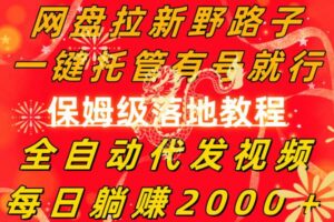 网盘拉新野路子,一键托管有号就行,全自动代发视频,每日躺赚2000+,保姆级落地教程-布谷屋免费网赚资源网