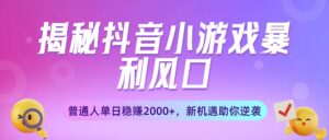 揭秘抖音小游戏暴利风口：普通人单日稳赚2000+，新机遇助你逆袭-布谷屋免费网赚资源网