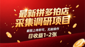 最新拼多多拍店采集调研项目，截图上传即可，无脑操作，日收益1-2张-布谷屋免费网赚资源网