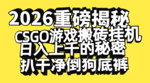 2026开年重磅解密，CSGO游戏搬砖挂机日入上千的秘密，把倒狗的底裤扒干净，毫无保留-布谷屋免费网赚资源网