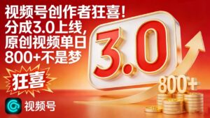 视频号创作者狂喜！分成 3.0 上线，原创视频单日 800 + 不是梦-布谷屋免费网赚资源网