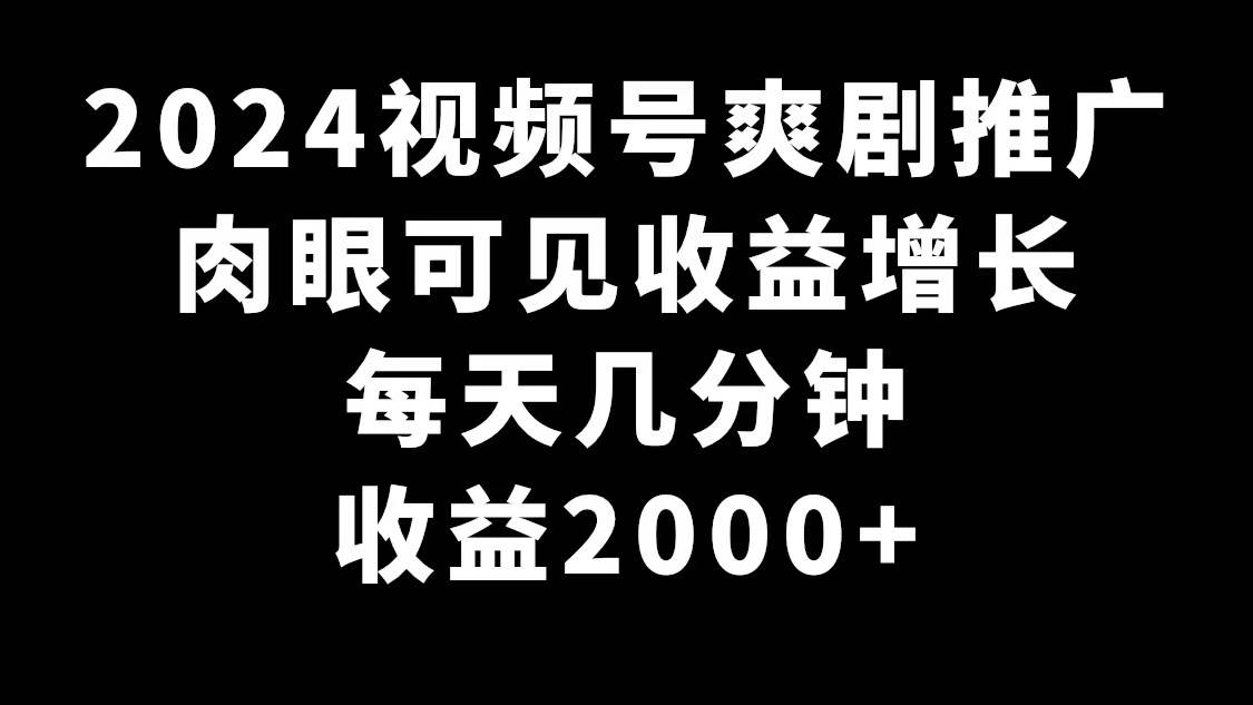 2024视频号爽剧推广，肉眼可见的收益增长，每天几分钟收益2000+-布谷屋免费网赚资源网