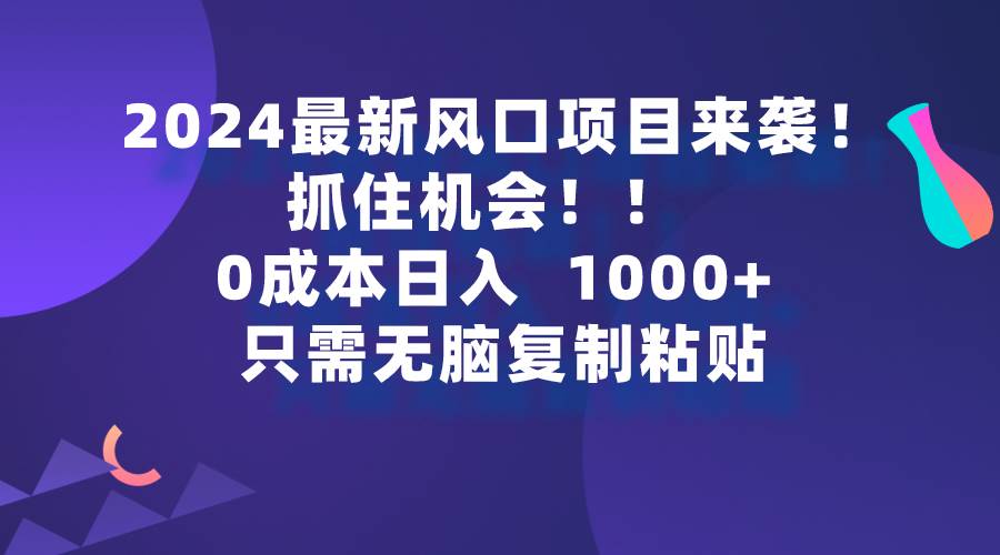 2024最新风口项目来袭，抓住机会，0成本一部手机日入1000+，只需无脑复…-布谷屋免费网赚资源网